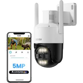 ZOSI 5MP 3K C296 Aurora Lux Plug-in Wired Wi-Fi 6 Security Camera, PT Wireless Camera with Auto Track, AI Person Detect, True Full Color Night, Smart Light & Siren Alert, 2-Way Audio, Local Storage