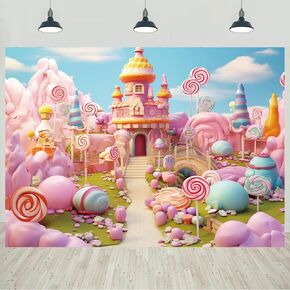 7x5ft Candyland Backdrop Fantasy Sweet Candy Castle Photography Background Girls Birthday Candyland Theme Party Decorations Banner Photo Studio Props