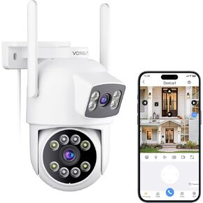 Security Camera Outdoor Wirelss, Dual Lens 2K (3MP+3MP) 355° PTZ Home Security WiFi Cameras Outside Surveillance Indoor, 2.4G WiFi, PIR Human Detection, Auto Tracking, Color Night Vision, White