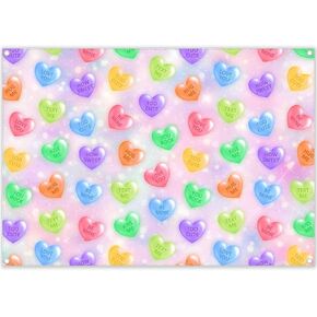 7x5ft Fabric Valentine's Day Sweet Heart Photography Backdrop Conversation Hearts Candy Sayings Signs Background Anniversary Photo Tapestry Booth Props