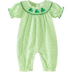 St Patricks Day Baby Girl Outfit Shamrock Romper Green Short Sleeve Bodysuit Jumpsuit 0-18M