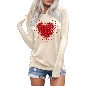 Susongeth Valentine's Day Hoodie Women Funny Valentine Love Heart Graphic T-Shirt Valentine Long Sleeve Hoodie Pullover Tops