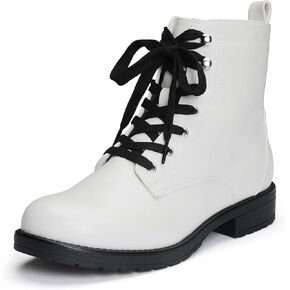 Yawors Ankle Combat Boots for Women Round Toe with Zipper Warm Breathble Lining Soft Insole Flat Lace up Booties for Girls Ladies Fall Winter