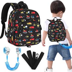 Accmor Toddler Backpack Harness Leash, Cute Excavator Kids Backpack with Child Walking Anti Lost Wrist Link for Baby Boys 1-3