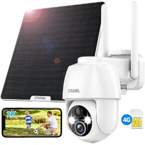 4G LTE Cellular Solar Security Camera, Wireless Outdoor Solar Powered Camera No WiFi Needed, 2K Color Night Vision, 360° Full View, PIR Motion Detection & Siren, 2 Way Talk (SIM Card Included)