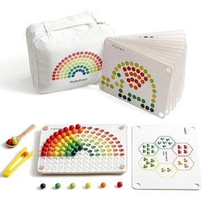 Youuys Wooden Peg Board Beads Game for Toddlers Rainbow Stacking Clip Bead Puzzle Matching Counting Color Sorting Montessori Toys Fine Motor Math Skill Educational Toys for Boys Girls