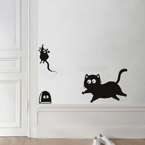 Cute Black Cat Catch Mouse Wall Decals Peel and Stick Mouse Gate 3D Funny Wall Sticker DIY Removable Vinyl Art Murals for Living Room Baby Rooms Bedroom Animal Nursery Decor