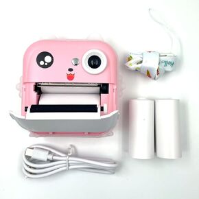1080P Kids Instant Camera Kids Camera Instant Print for Age 3-12 Kids Portable Toy Christmas Birthday Gift with Ambient Light & Silicone Ring with Photo Paper & Colored Pen【Pink】