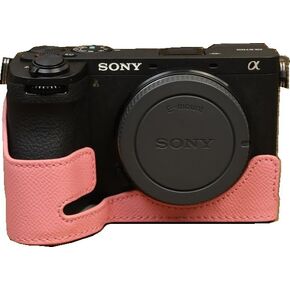 A6700 Case, BMAOLLONGB Handmade PU Leather Half Camera Case Bag Cover Bottom Opening Version for Sony Alpha A6700 with Hand Strap (Black-B)