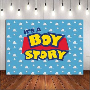 Cartoon Blue Sky White Clouds Toy Boy Story Theme Photography Backdrops 7x5ft Children Boys Birthday Party Photo Background Kids Newborn Baby Shower Dessert Cake Table Decor Props Supplies