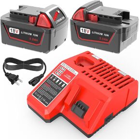 18 Volt 5.0Ah Lithium Battery Replacement for Milwaukee M18 Battery and Charger 48-11-1850, Compatible with Milwaukee 18v Battery Charger and Cordless Power Tools