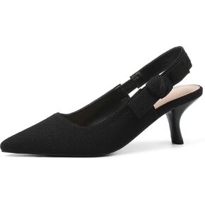 Erocalli Women's Low Kitten Bow Heels Slingback Dressy Pumps Pointed Closed Toe Elegant Wedding Pumps Formal Comfortable Shoes