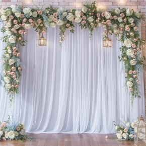 10ft x 10ft White Tulle Backdrop Curtains for Parties Wedding Bridal Shower 1 Panel Sheer Backdrop Curtains White Drapes for Backdrop for Baby Shower Birthday Party Photo Background Home Decorations