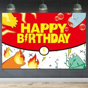 Cartoon Red White Ball Birthday Party Banner for Kid Magical Pet Photo Backdrop Decorative Gaming Theme Background Decorations for Boys and Girls Gathering Decoration Supplies 7x5ft