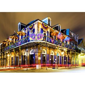 Fabric 7x5ft New Orleans Backdrop French Quarter Pubs Bars Colorful Lights Night View Photography Background Mardi Gras Birthday Party Decoration Portrait Photoshoot Booth Studio Props