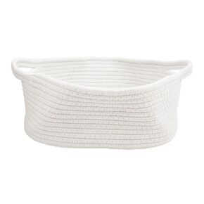 Woven Basket with Handles, 12" x 8" x 5", White Cotton Rope Basket for Gifts, Suitable for Bathroom Storage, Decorative Basket