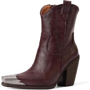 Womens Western Ankle Boots Engraved Metal Toe Cowgirl Booties Stacked Block Heeled Cowboy Boots Fashion Western Party Heeled Shoes