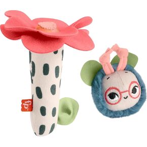 Fisher-Price Baby Toys Planet Friends Shake ‘n Rattle Busy Bee Sensory Plush 2-Piece Set for Newborns Ages 3+ Months