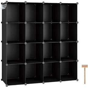 C&AHOME Cube Storage Organizer, 16-Cube Shelves Units, Plastic Storage Cubes, DIY Closet Organizer, Modular Closet Storage Shelves Ideal for Home, Bedroom, 48.4" L × 12.4" W × 48.4" H Milky UPCS16M