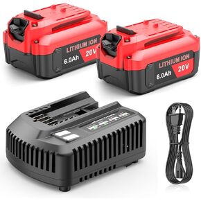 2 Pack CMCB205 20V 6000mAh 120Wh+ Replacement Battery CMCB 104 20V Rapid Battery Charger Combo for Craftsman Series Tools Compatible with Craftsman Tools CMCB204, CMCB206, CMCB202, CMCB201