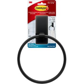 Command Hand Towel Holder Matte Black with Water Resistant Command Strips, Rust Resistant Bathroom Organizer, Holds up to 5 lbs, 1 Ring