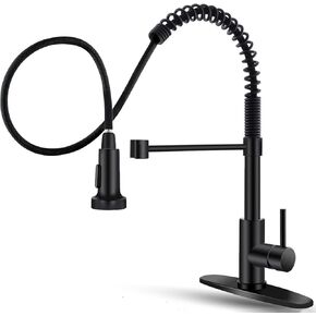 OWOFAN Black Kitchen Faucet with Pull Down Sprayer Stainless Steel Single Handle Pull Out Spring Sink Faucets 1 Hole Or 3 Hole Dual Function for Farmhouse Camper Laundry Utility Rv Wet Bar