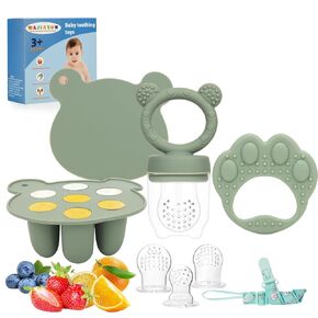 Baby Breastmilk Popsicle Molds & Baby Fruit Feeder (3 Pack), WAJIAYON Baby Food Freezer Tray Storage Containers, Silicone Teething Pacifier Feeder and Teether for Babies(Green)