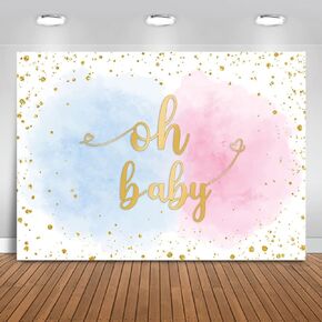Mocsicka Blue Pink Watercolor Splash Gender Reveal Backdrop Boy or Girl Gold Glitter Gender Reveal Background Oh Baby Gender Reveal Party Cake Table Decoration Photo Booth Props (7x5ft)
