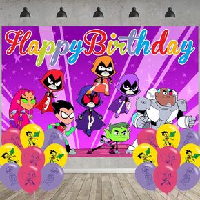 𝓣𝓮𝓮𝓷 𝓣𝓲𝓽𝓪𝓷𝓼 𝓖𝓸 Birthday Party Decoration,𝓣𝓮𝓮𝓷 𝓣𝓲𝓽𝓪𝓷𝓼 Party Photo Background 5 x 3 FT and 18 Pcs Balloon,𝓣𝓮𝓮𝓷 Merch Party Backdrop Supplies