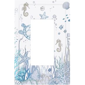 Coral Nautical Sea Turtle Ocean 1 Gang Single Rocker Light Switch Plate Cover Decorative Starfish Seahorse Wall Plates Electrical Outlet Faceplate For Kids Nursery Bedroom Bathroom
