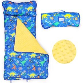 Nature’s Haven Lightweight Nap mat for Kids with Plush Blanket, Removable Pillow & Attached Straps – Soft Toddler Travel Bed with Roll Up Design – Perfect for Preschool, Daycare, Traveling