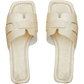 Gorglitter Women's H Sandals Flat Flat Square Square Square Open Open Op Slip on Beach Slide Sandals in Kuwait