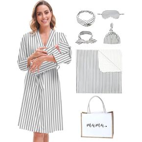 MORFORU Maternity Robe and Baby Swaddle Blanket Set, Mommy Delivery Robe Baby Blanket Hairband Hat Hairtie Hospital Bag