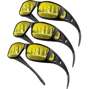 NSSIW Night-Vision-Glasses Women Mens Over-the-Glasses: Wrap-Around Anti Glare Polarized Night Vision Glasses for Driving