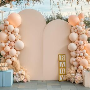 Beige Arch Cover 2 Set-7.2FT, 6FT Arch Backdrop Cover Spandex Fitted Wedding Arch Stand Covers for Bridal Shower Wedding Birthday Party Baby Shower Ceremony Banquet Photo Background Decorations