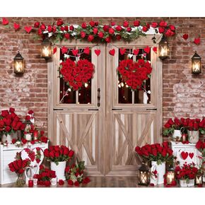 Baocicco 10x8ft Valentine's Day Backdrops for Photography Rustic Wood Board Door Wall Roses Heart Shape Love Photo Background Happy Decor Wedding Bridal Shower Banner Bride Photo Booth Studio