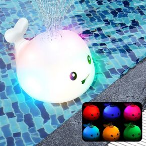 Kicko LED Whale Bath Toy Sprinkler - Light Up Baby Bath Toys- Color-Changing - Silicone Whale Baby Toy Water Sprayer - Easy to Use Bathtub Shower Spray Sensory Toys for Toddlers - White