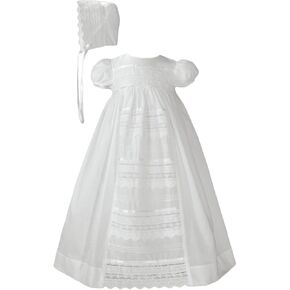 Girls Special Occasion 26" Cotton Christening Baptism Gown with Venise Lace and Cap