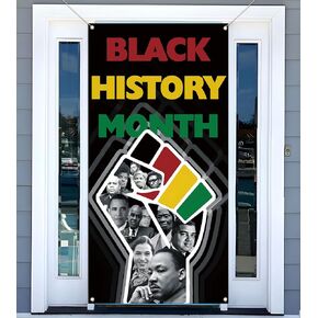 Sunwer Black History Month Door Cover African American National Holiday Party Decoration Black Pride School Classroom Front Porch Sign Backdrop Banner