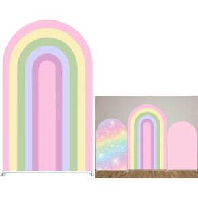 Pastel Rainbows Arched Backdrop Covers for Parties Double-Sided Arch Stand Covers Birthday Baby Shower Cake Tablecloth Decor Props
