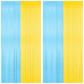 Katchon, Light Blue and Yellow Fringe Backdrop - 3.2x6.5 Feet, Pack of 2 | Blue and Yellow Birthday Decorations | Sponge Party Decorations | Pastel Blue and Yellow Streamers, Baby Shower Decorations