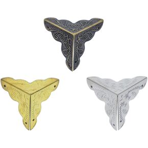 50pcs Furniture Corner Protector, Vintage Corner Decorative Metal Edge Covers Antique Triangle Edge Guard with Mounting Screws for Storage Box Jewelry Case Cabinet Table Wooden Chest