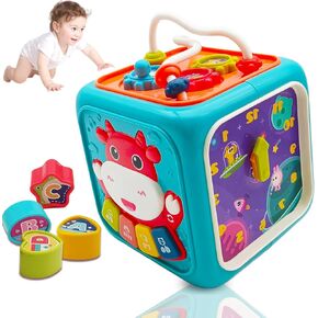 6 in 1 Activity Cube Toys for Baby 18M+, Montessori Educational Learning Fine Motor Skills Toys Gifts for Toddlers Boys Girls Age 2 3 (Blue)