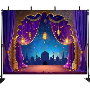Arabian Nights Backdrop for Photography Princess Baby Shower Aladdin Moroccan Nights Birthday Party Magic Genie Indian Luxurious Photo Background Decorations Booth Studio Props LHC054 7X5FT