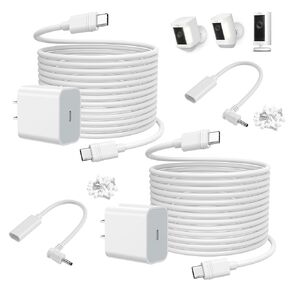 OLAIKE 2Pack Charger Cable for Ring Stick Up Cam, 20W USB-C Power Adapter for Ring Spotlight Cam Plus/Pro Battery, 16t/5m White