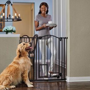 Carlson 38.5 Inch Extra Tall Arched Hands Free Gate, Fits Openings 29-43.5 Inches Wide, Includes Small Pet Door, Black