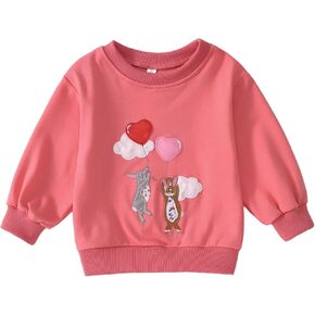 Toddler Baby Girl Valentines Day Outfit Love Heart Bunny Crewneck Sweatshirt Cute Long Sleeve Shirt Pullover Tops