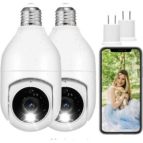 Light Bulb Security Camera, Wireless WiFi 2K Outdoor & Indoor Dome Lightbulb Surveillance Cam with Audio, Night Vision, 2-Way Talk, Motion Detection, PTZ for Baby, Pet & Home Security (2pk)