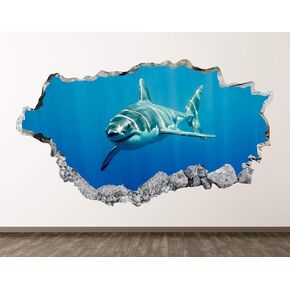 Shark Wall Decal Art Decor 3D Smashed Kids Animal Sticker Mural Nursery Boys Gift BL11 (22"W x 14"H)