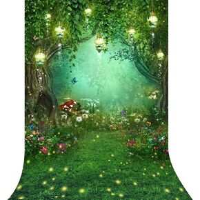 Riyidecor Fairy Backdrop Wonderland Garden Backdrop Green Princess Birthday 5Wx7H Feet Enchanted Green Backdrop for Baby Shower Birthday Party Photo Photography Studio Shoot Reusable Fabric